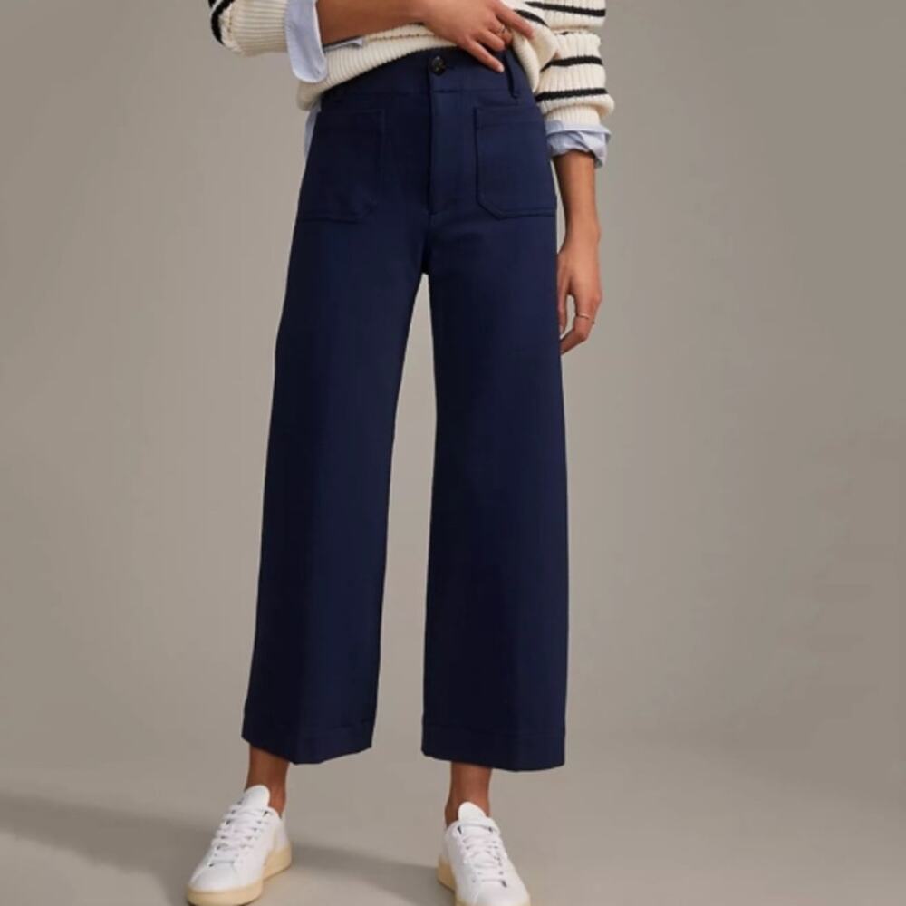 Anthropologie Maeve The Colette Ponte Crop Wide-Leg Pants Size 27 Navy Blue